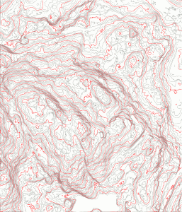 Contours - 1m interval, red line every 5 meters